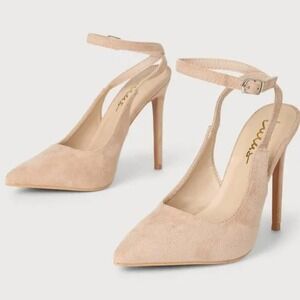 LULU’S Liga Light Tan Faux Suede Ankle Strap Size 6.5